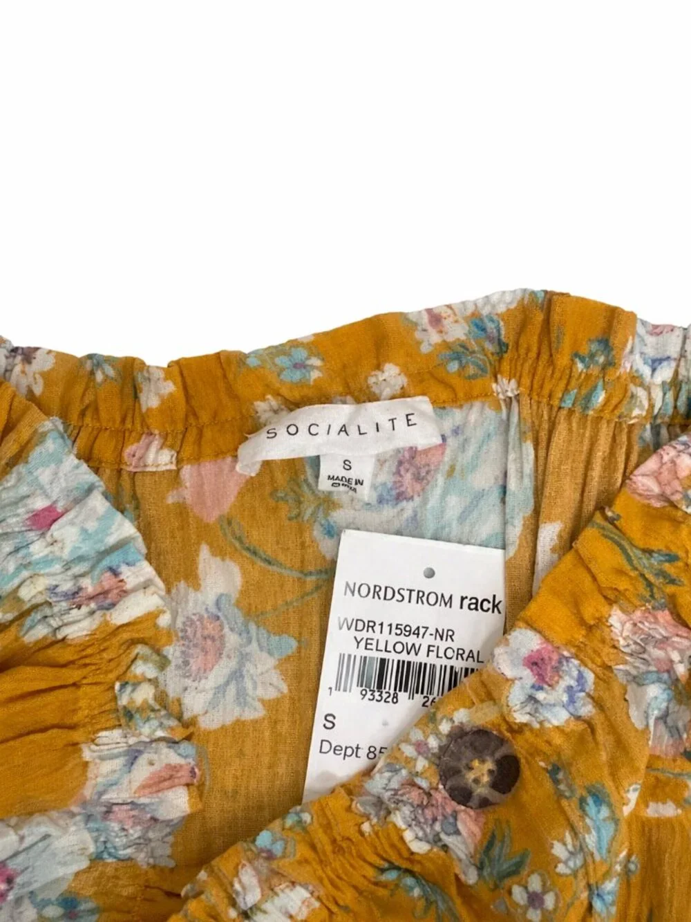 Socialite Strapless Floral Maxi Dress Yellow Smocked Waist Slit Size S - Picture 2 of 5